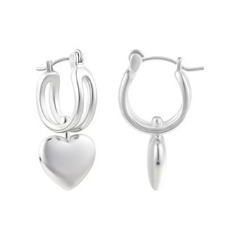 Adornia Silver Tone Heart Huggie Hoop Earrings
