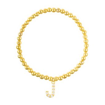 Adornia Gold Tone Simulated Pearl Initial Stretch Bracelet