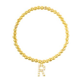 Adornia Gold Tone Simulated Pearl Initial Stretch Bracelet