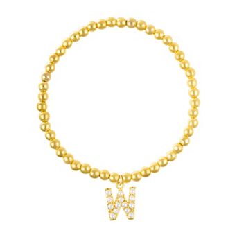 Adornia Gold Tone Simulated Pearl Initial Stretch Bracelet