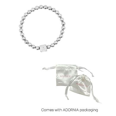 Adornia Silver Tone Cubic Zirconia Initial Cube Stretch Bracelet