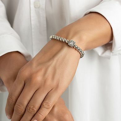 Adornia Silver Tone Cubic Zirconia Initial Cube Stretch Bracelet