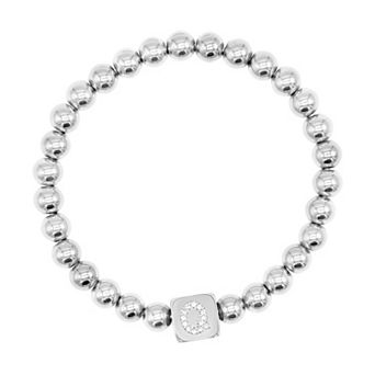 Adornia Silver Tone Cubic Zirconia Initial Cube Stretch Bracelet