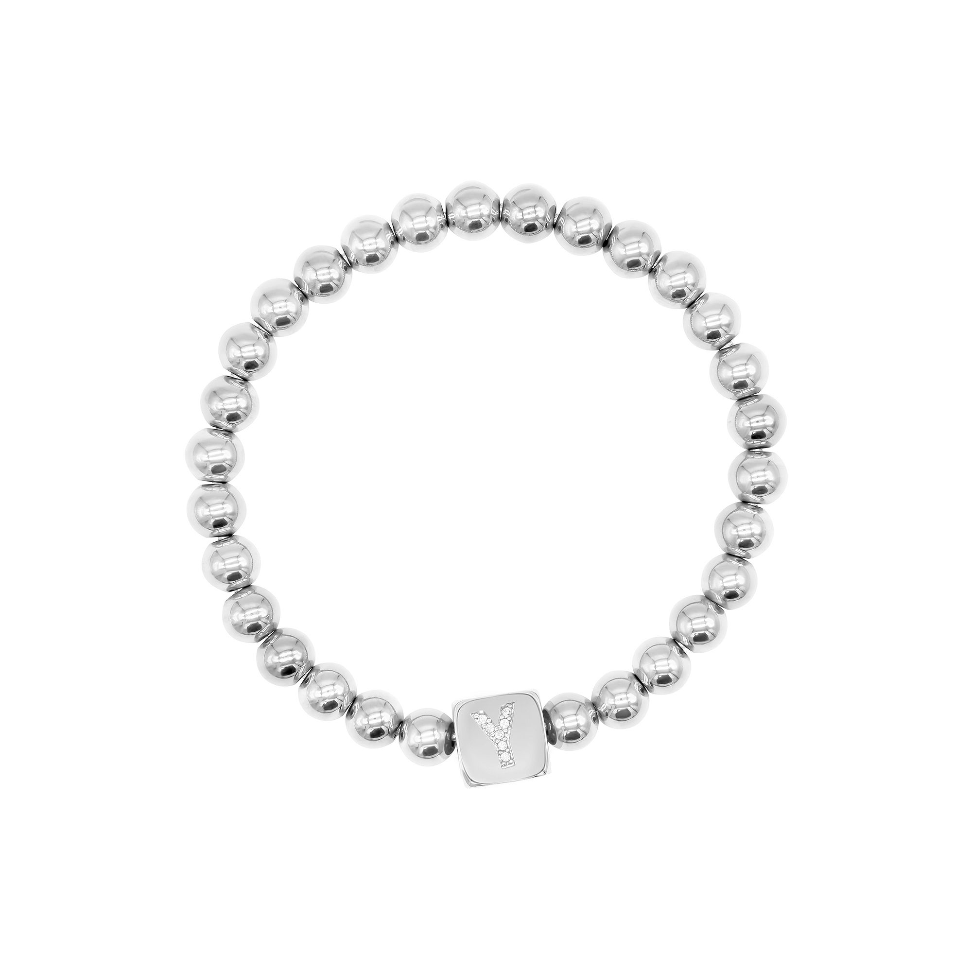 Adornia Silver Tone Cubic Zirconia Initial Cube Stretch Bracelet, Womens,