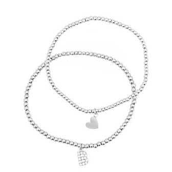 Adornia Silver Tone Mini Cubic Zirconia Initial Stretch Bracelet Set