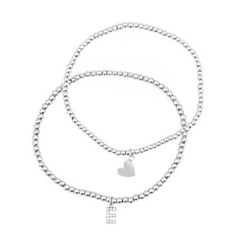 Adornia Silver Tone Mini Cubic Zirconia Initial Stretch Bracelet Set
