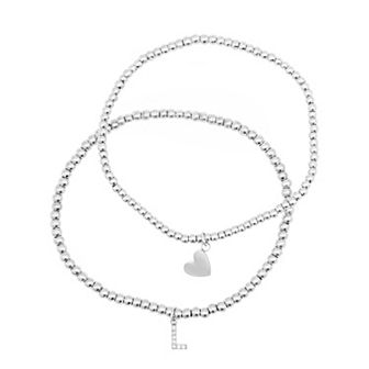 Adornia Silver Tone Mini Cubic Zirconia Initial Stretch Bracelet Set