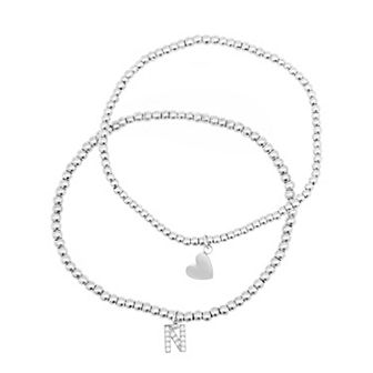 Adornia Silver Tone Mini Cubic Zirconia Initial Stretch Bracelet Set