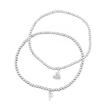 Adornia Silver Tone Mini Cubic Zirconia Initial Stretch Bracelet Set