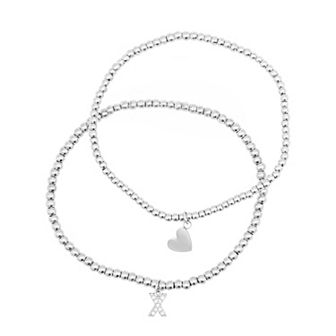 Adornia Silver Tone Mini Cubic Zirconia Initial Stretch Bracelet Set