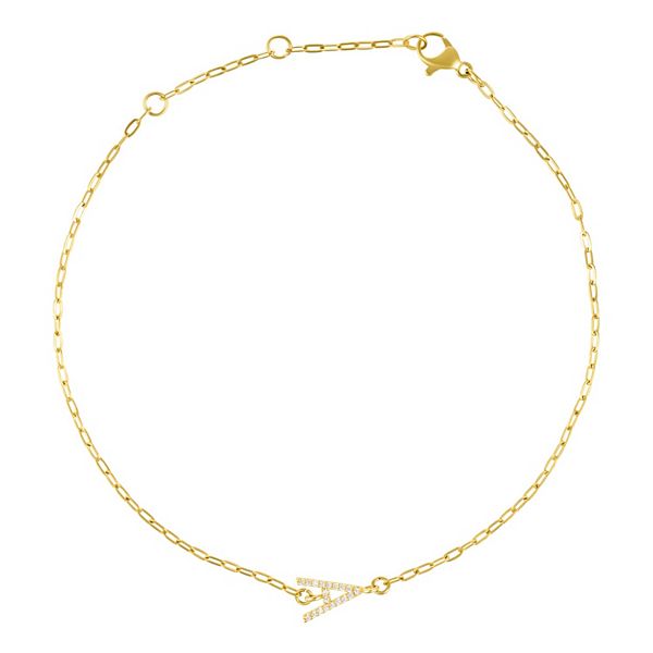 Adornia Gold Tone Cubic Zirconia Pave Sideways Initial Anklet - Gold Tone A