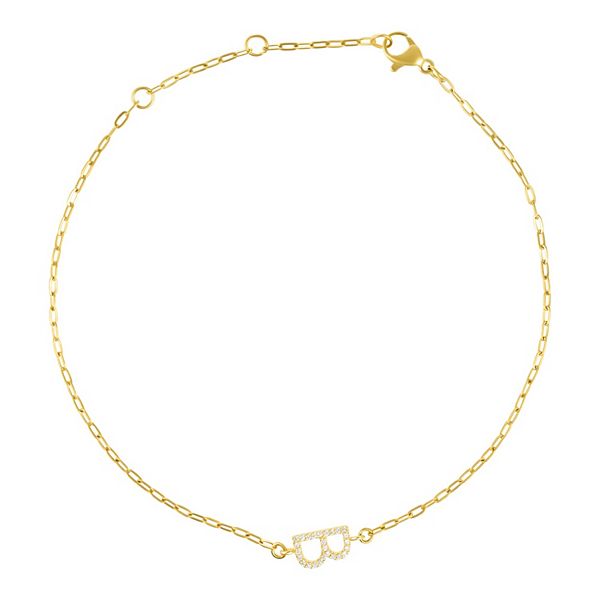 Adornia Gold Tone Cubic Zirconia Pave Sideways Initial Anklet - Gold Tone B