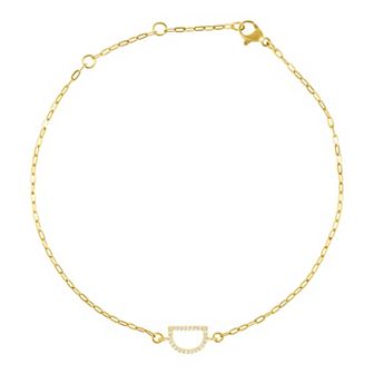 Adornia Gold Tone Cubic Zirconia Pave Sideways Initial Anklet