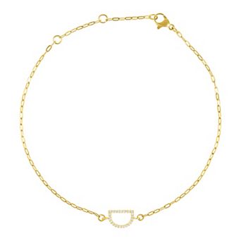 Adornia Gold Tone Cubic Zirconia Pave Sideways Initial Anklet