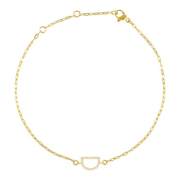 Adornia Gold Tone Cubic Zirconia Pave Sideways Initial Anklet - Gold Tone D