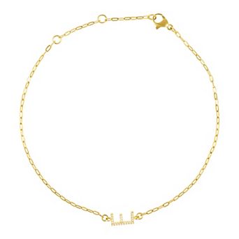 Adornia Gold Tone Cubic Zirconia Pave Sideways Initial Anklet