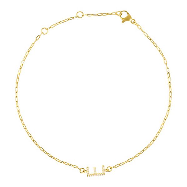 Adornia Gold Tone Cubic Zirconia Pave Sideways Initial Anklet - Gold Tone E