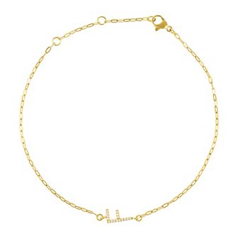Adornia Gold Tone Cubic Zirconia Pave Sideways Initial Anklet