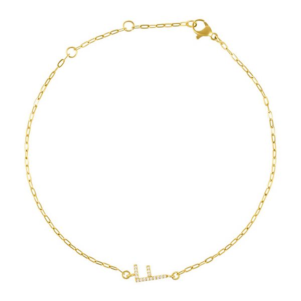 Adornia Gold Tone Cubic Zirconia Pave Sideways Initial Anklet - Gold Tone F