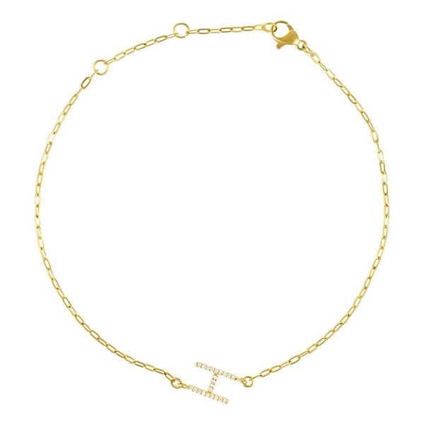 Adornia Gold Tone Cubic Zirconia Pave Sideways Initial Anklet - Gold Tone H