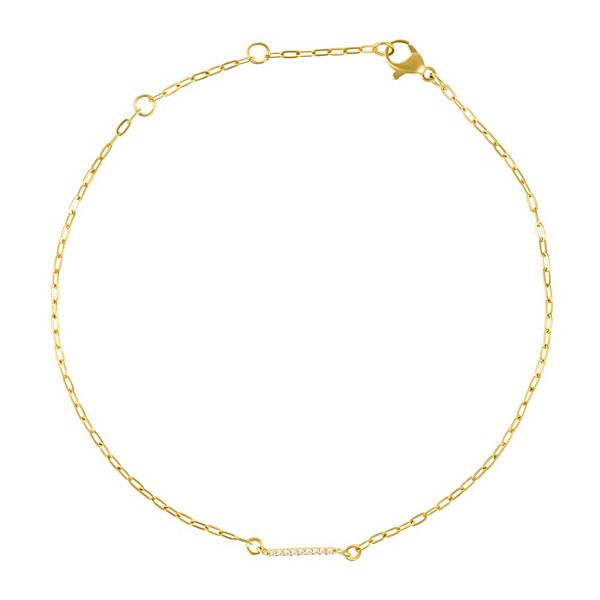 Adornia Gold Tone Cubic Zirconia Pave Sideways Initial Anklet - Gold Tone I