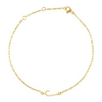 Adornia Gold Tone Cubic Zirconia Pave Sideways Initial Anklet