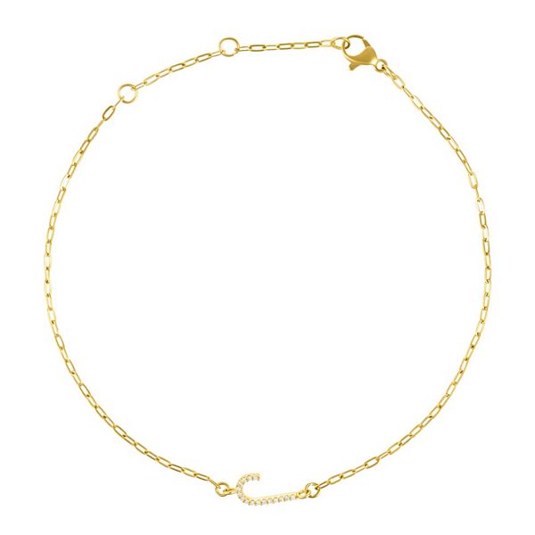 Adornia Gold Tone Cubic Zirconia Pave Sideways Initial Anklet - Gold Tone J