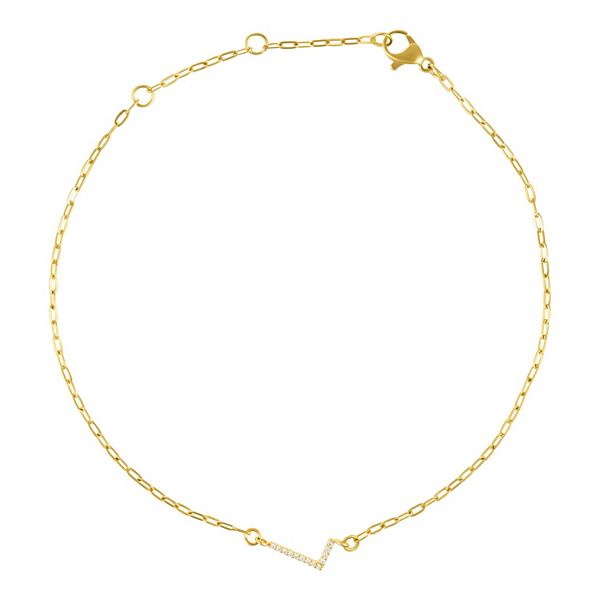 Adornia Gold Tone Cubic Zirconia Pave Sideways Initial Anklet - Gold Tone L