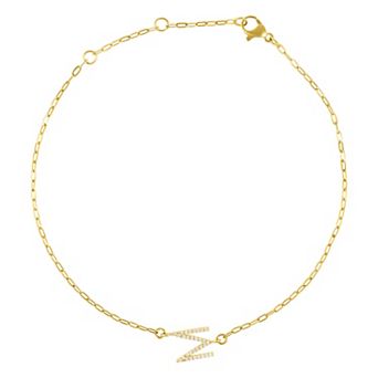 Adornia Gold Tone Cubic Zirconia Pave Sideways Initial Anklet