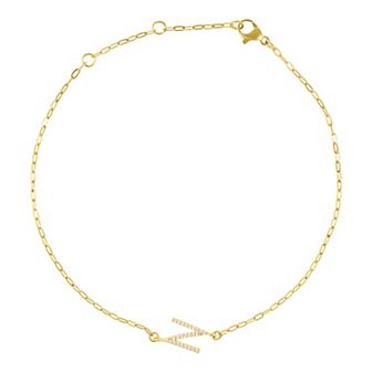 Adornia Gold Tone Cubic Zirconia Pave Sideways Initial Anklet