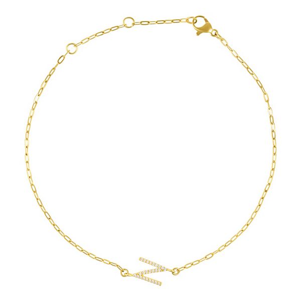 Adornia Gold Tone Cubic Zirconia Pave Sideways Initial Anklet - Gold Tone N