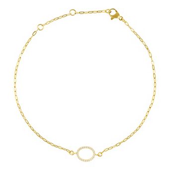 Adornia Gold Tone Cubic Zirconia Pave Sideways Initial Anklet