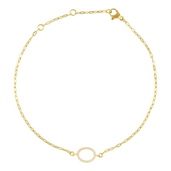 Adornia Gold Tone Cubic Zirconia Pave Sideways Initial Anklet - Gold Tone O