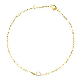 Adornia Gold Tone Cubic Zirconia Pave Sideways Initial Anklet