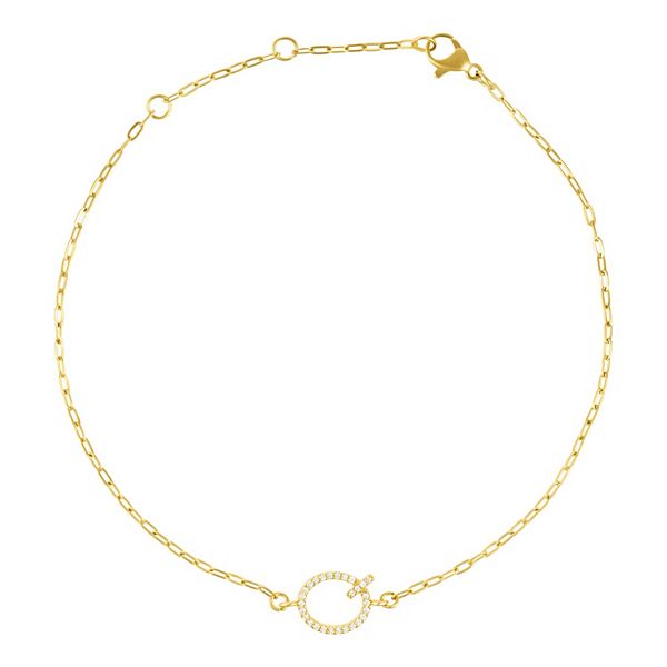 Adornia Gold Tone Cubic Zirconia Pave Sideways Initial Anklet - Gold Tone Q
