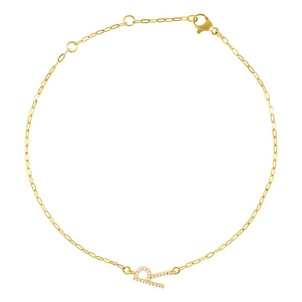 Adornia Gold Tone Cubic Zirconia Pave Sideways Initial Anklet - Gold Tone R