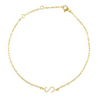 Adornia Gold Tone Cubic Zirconia Pave Sideways Initial Anklet