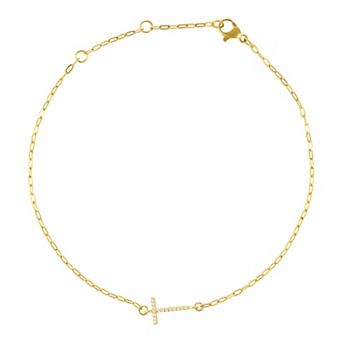 Adornia Gold Tone Cubic Zirconia Pave Sideways Initial Anklet