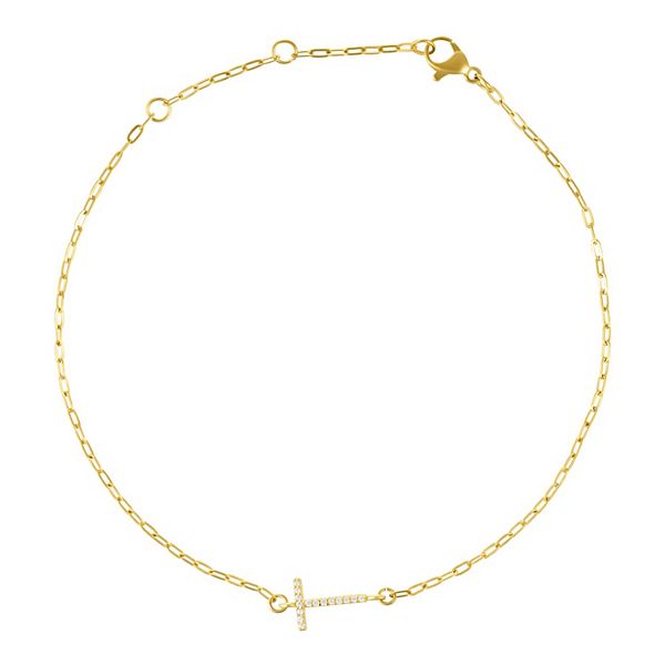Adornia Gold Tone Cubic Zirconia Pave Sideways Initial Anklet - Gold Tone T
