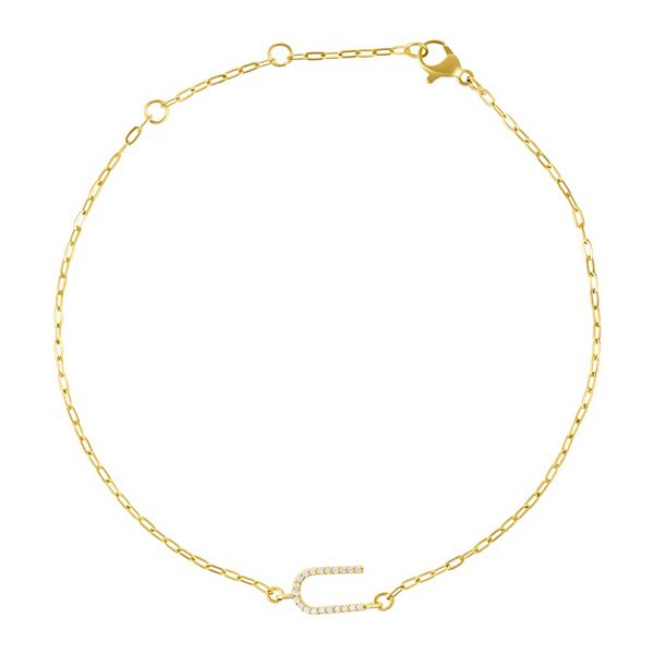 Adornia Gold Tone Cubic Zirconia Pave Sideways Initial Anklet - Gold Tone U
