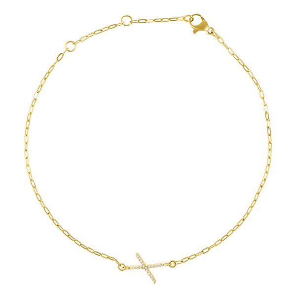Adornia Gold Tone Cubic Zirconia Pave Sideways Initial Anklet - Gold Tone X