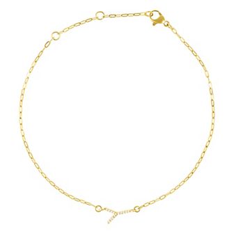Adornia Gold Tone Cubic Zirconia Pave Sideways Initial Anklet