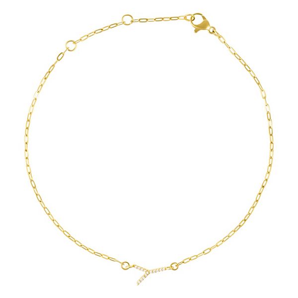 Adornia Gold Tone Cubic Zirconia Pave Sideways Initial Anklet - Gold Tone Y