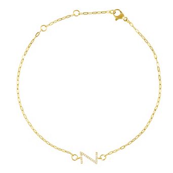 Adornia Gold Tone Cubic Zirconia Pave Sideways Initial Anklet
