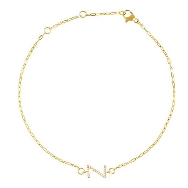 Adornia Gold Tone Cubic Zirconia Pave Sideways Initial Anklet - Gold Tone Z
