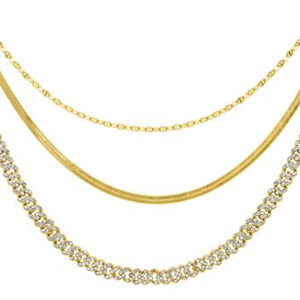 Adornia Gold Tone Adjustable Valentina, Herringbone & Curb Chain Necklace Set
