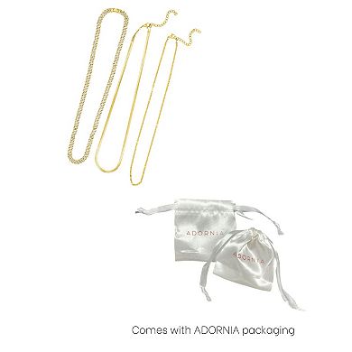 Adornia Gold Tone Adjustable Valentina, Herringbone & Curb Chain Necklace Set