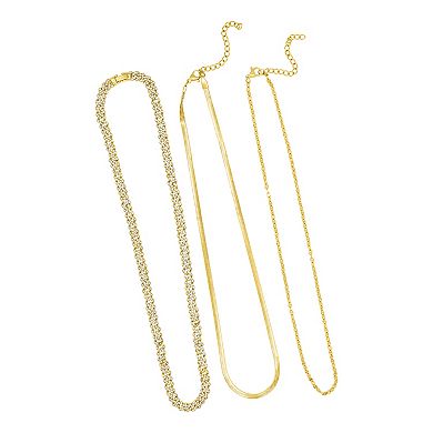 Adornia Gold Tone Adjustable Valentina, Herringbone & Curb Chain Necklace Set