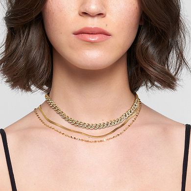 Adornia Gold Tone Adjustable Valentina, Herringbone & Curb Chain Necklace Set