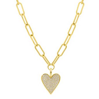 Adornia Gold Tone Adjustable Crystal Chunky Paperclip Link Pave Heart Necklace